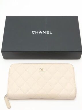 Chanel Coco Mark Caviar Long Wallet in Beige